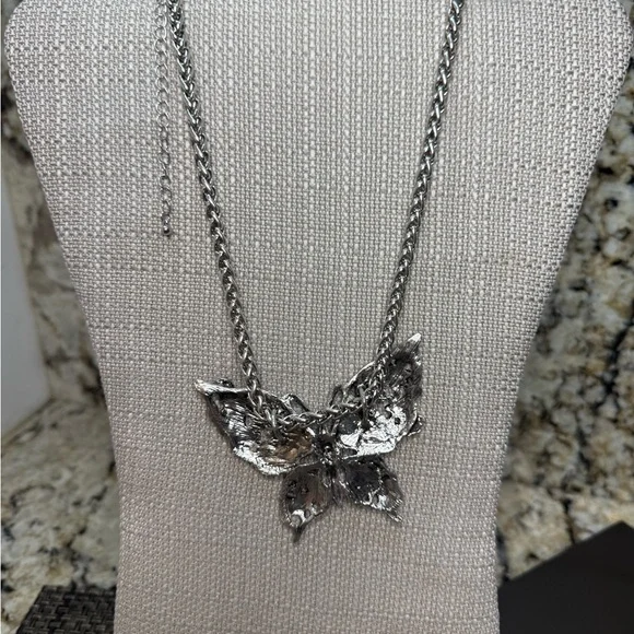 NWT Large Silver Butterfly Pendant Necklace with Multicolor Accents - Picture 7 of 10